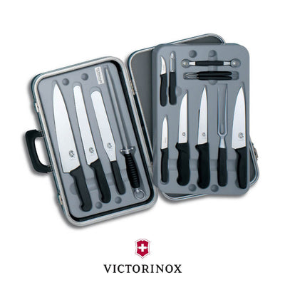 Victorinox Chefs Case 14 Pc Nylon and Fibrox Handles Black