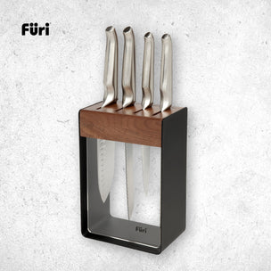 Furi Pro Limited Edition Walnut & Black Knife Block 5 Pc Set