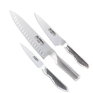 Global Classic 3 Pc Knife Set with Fluted Cooks Knife