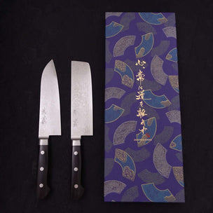 Musashi VG-10 Washi Gift Wrapped Santoku Nakiri Knife 2 Pc Set